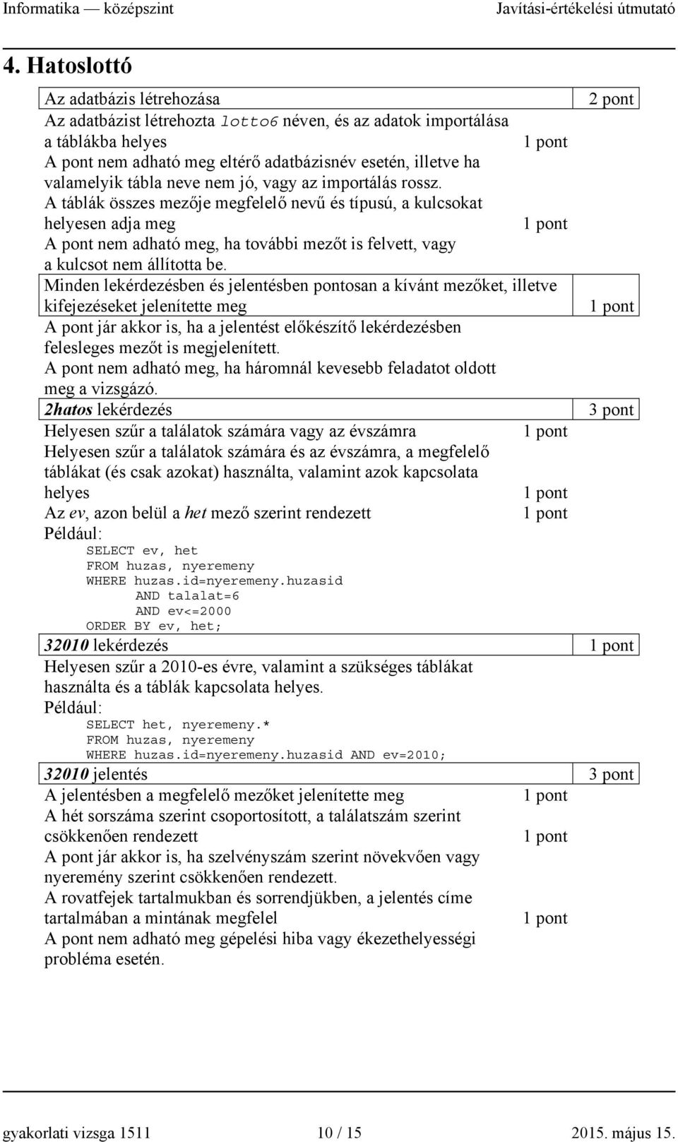 A táblák összes mezője megfelelő nevű és típusú, a kulcsokat helyesen adja meg A pont nem adható meg, ha további mezőt is felvett, vagy a kulcsot nem állította be.