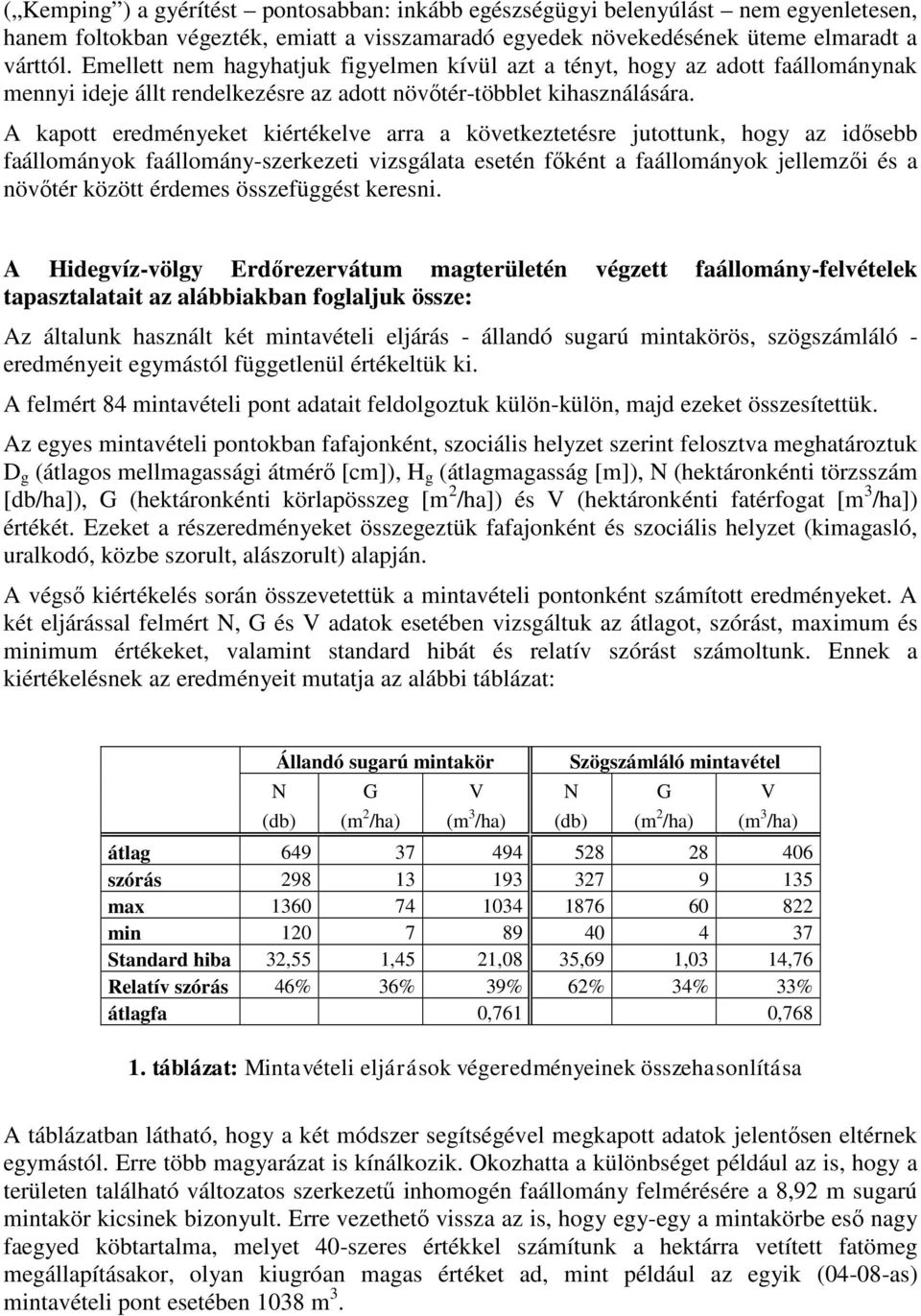 A kapott eredményeket kiértékelve arra a következtetésre jutottunk, hogy az idősebb faállományok faállomány-szerkezeti vizsgálata esetén főként a faállományok jellemzői és a növőtér között érdemes