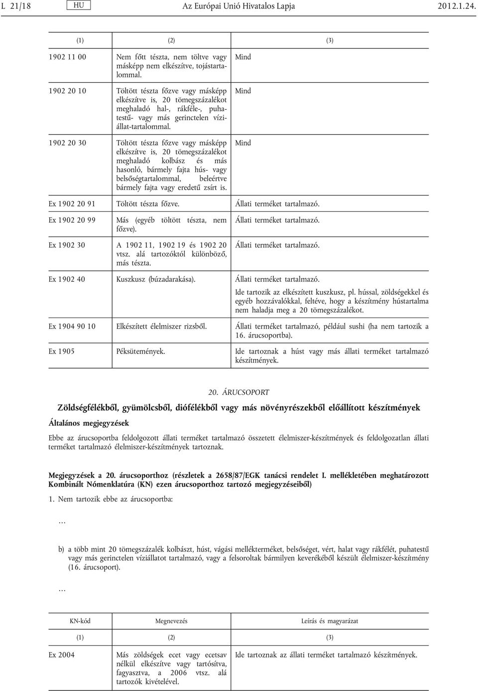 1902 20 30 Töltött tészta főzve vagy másképp elkészítve is, 20 tömegszázalékot meghaladó kolbász és más hasonló, bármely fajta hús- vagy belsőségtartalommal, beleértve bármely fajta vagy eredetű