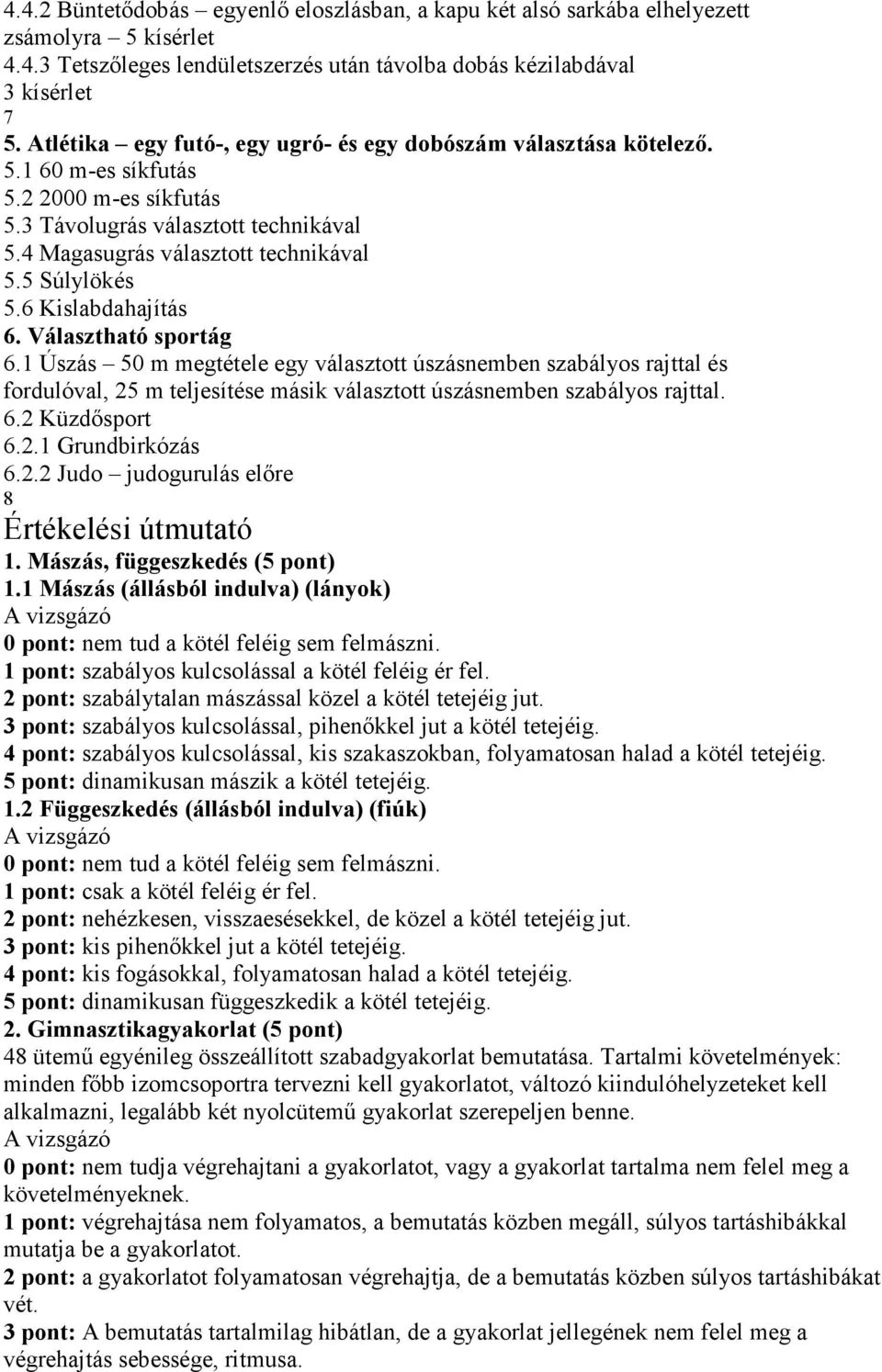 5 Súlylökés 5.6 Kislabdahajítás 6. Választható sportág 6.