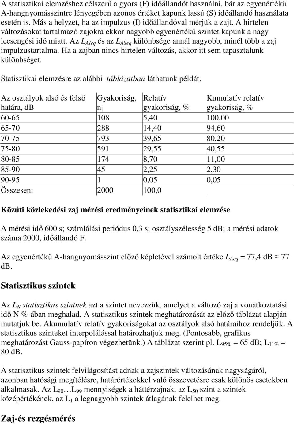 Az L AIeq és az L ASeq különbsége annál nagyobb, minél több a zaj impulzustartalma. Ha a zajban nincs hirtelen változás, akkor itt sem tapasztalunk különbséget.