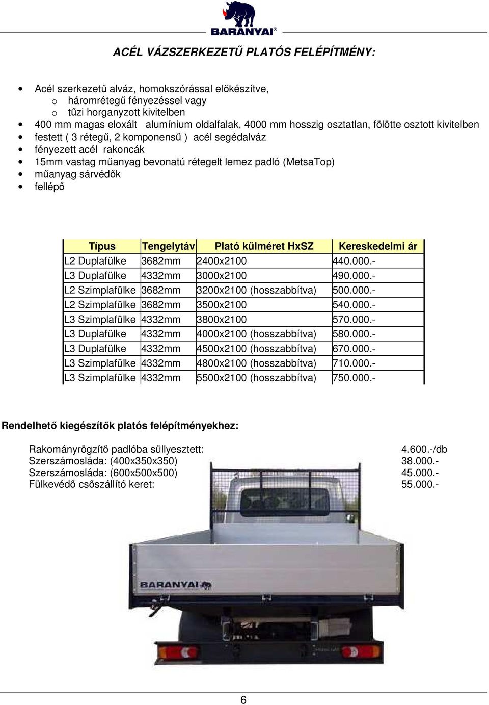 sárvédők fellépő Típus Tengelytáv Plató külméret HxSZ Kereskedelmi ár L2 Duplafülke 3682mm 2400x2100 440.000.- L3 Duplafülke 4332mm 3000x2100 490.000.- L2 Szimplafülke 3682mm 3200x2100 (hosszabbítva) 500.