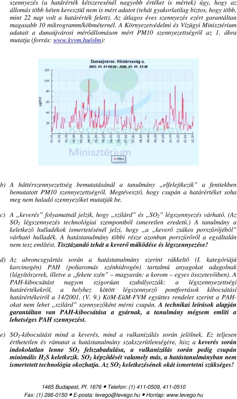 A Környezetvédelmi és Vízügyi Minisztérium adatait a dunaújvárosi mérőállomáson mért PM10 szennyezettségről az 1. ábra mutatja (forrás: www.kvvm.