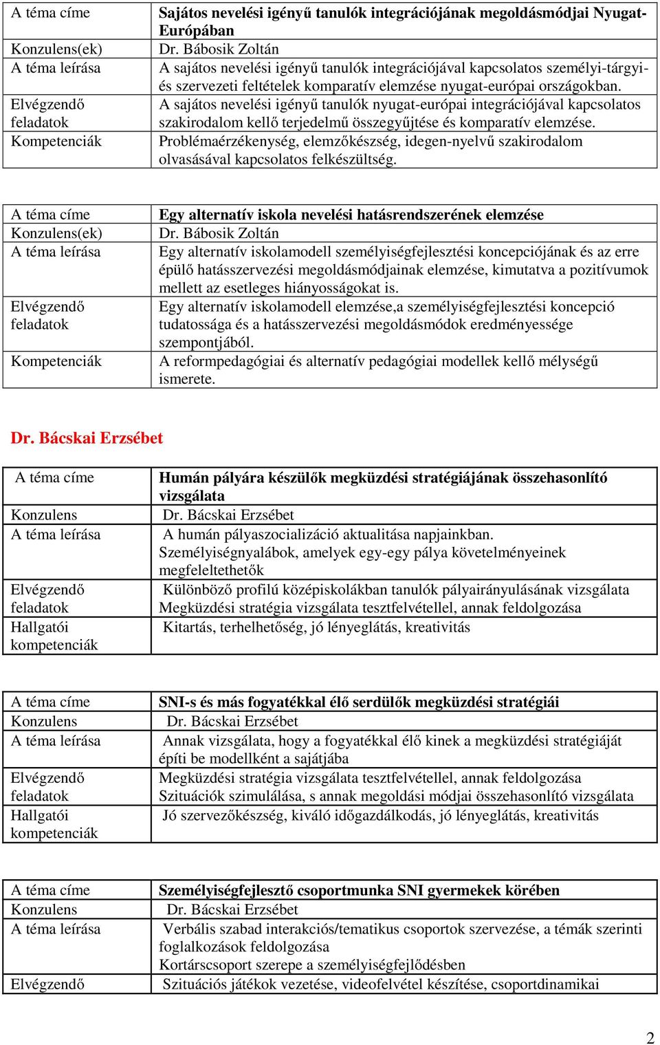 A sajátos nevelési igényű tanulók nyugat-európai integrációjával kapcsolatos szakirodalom kellő terjedelmű összegyűjtése és komparatív elemzése.