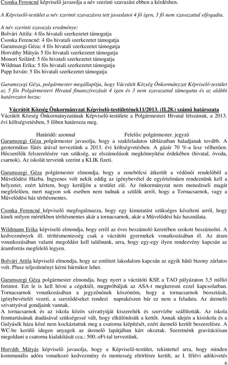 Horváthy Mátyás 5 fős hivatali szerkezetet támogatja Monori Szilárd: 5 fős hivatali szerkezetet támogatja Wildman Erika: 5 fős hivatali szerkezetet támogatja Papp István: 5 fős hivatali szerkezetet