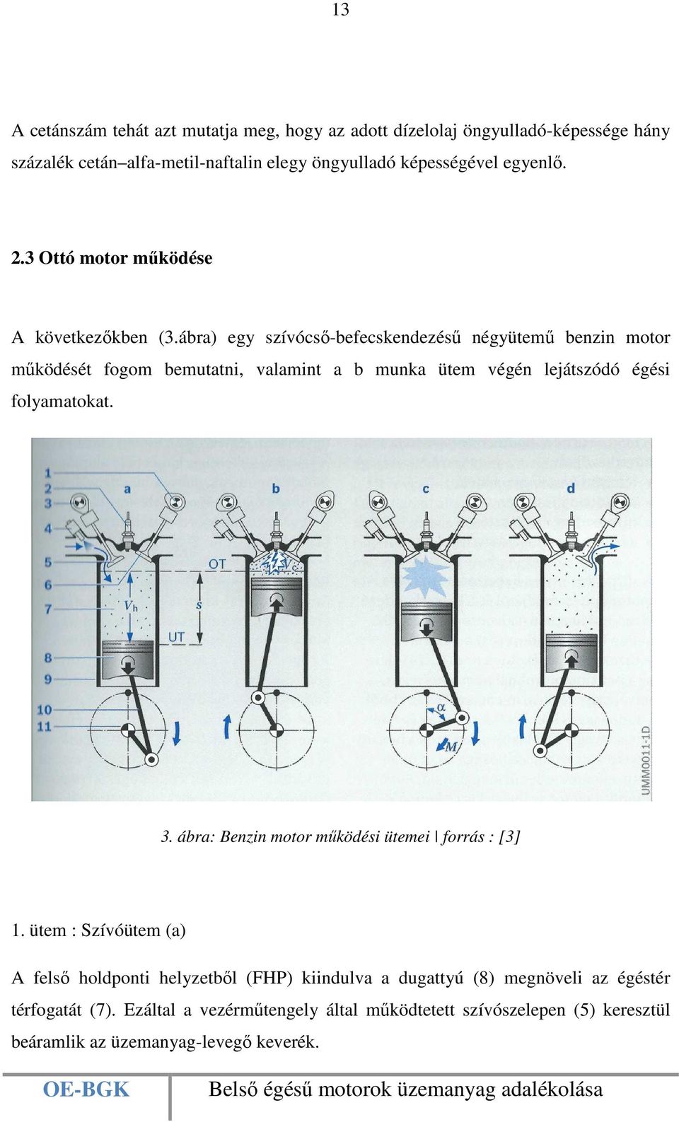 ábra) egy szívócső-befecskendezésű négyütemű benzin motor működését fogom bemutatni, valamint a b munka ütem végén lejátszódó égési folyamatokat. 3.