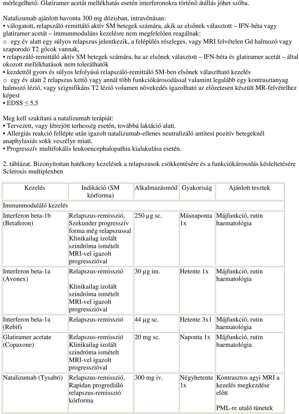 kezelésre nem megfelelıen reagálnak: o egy év alatt egy súlyos relapszus jelentkezik, a felépülés részleges, vagy MRI felvételen Gd halmozó vagy szaporodó T2 gócok vannak, relapszáló-remittáló aktív