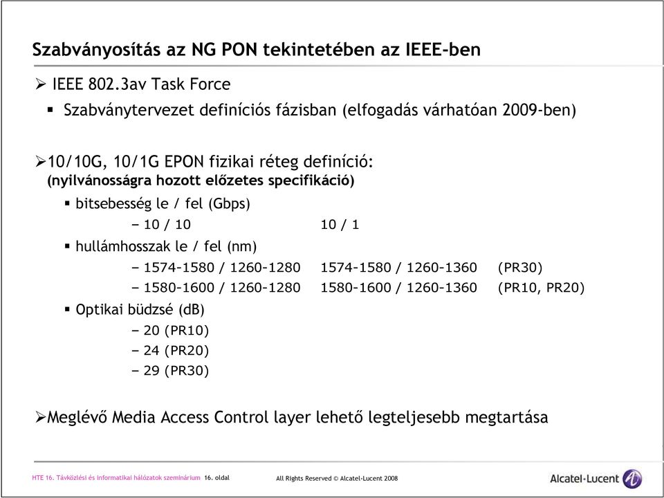 hozott elızetes specifikáció) bitsebesség le / fel (Gbps) 10 / 10 10 / 1 hullámhosszak le / fel (nm) 1574-1580 / 1260-1280 1574-1580 / 1260-1360