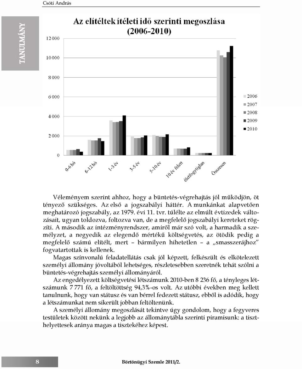 A második az intézményrendszer, amiről már szó volt, a harmadik a személyzet, a negyedik az elegendő mértékű költségvetés, az ötödik pedig a megfelelő számú elítélt, mert bármilyen hihetetlen a