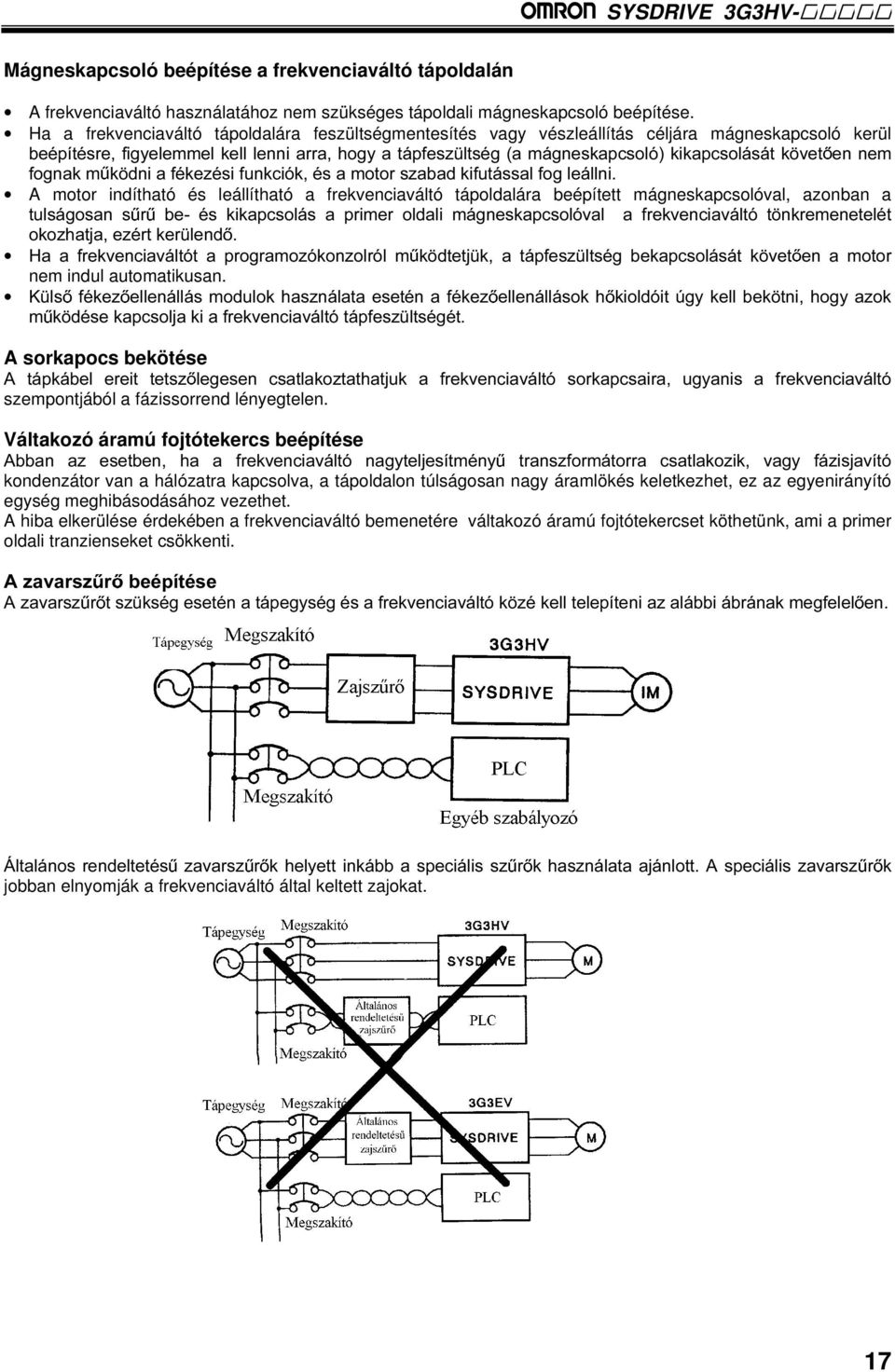 IRJQDNP N GQLDIpNH]pVLIXQNFLyNpVDPRWRUV]DEDGNLIXWiVVDOIRJOHiOOQL A motor indítható és leállítható a frekvenciaváltó tápoldalára beépített mágneskapcsolóval, azonban a WXOViJRVDQ V U EH pv NLNDSFVROiV