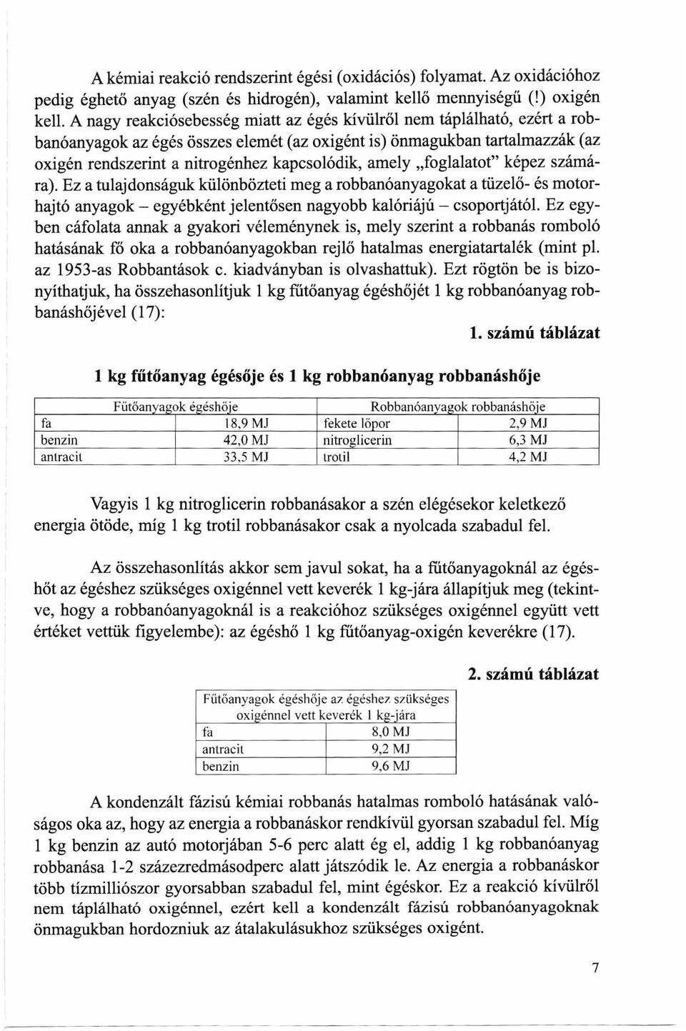 amely "foglalatot" képez számára). Ez a tulajdonságuk különbözteti meg a robbanóanyagokat a tüzelő- és motorhajtó anyagok - egyébként jelentősen nagyobb kalóriájú - csoportjától.