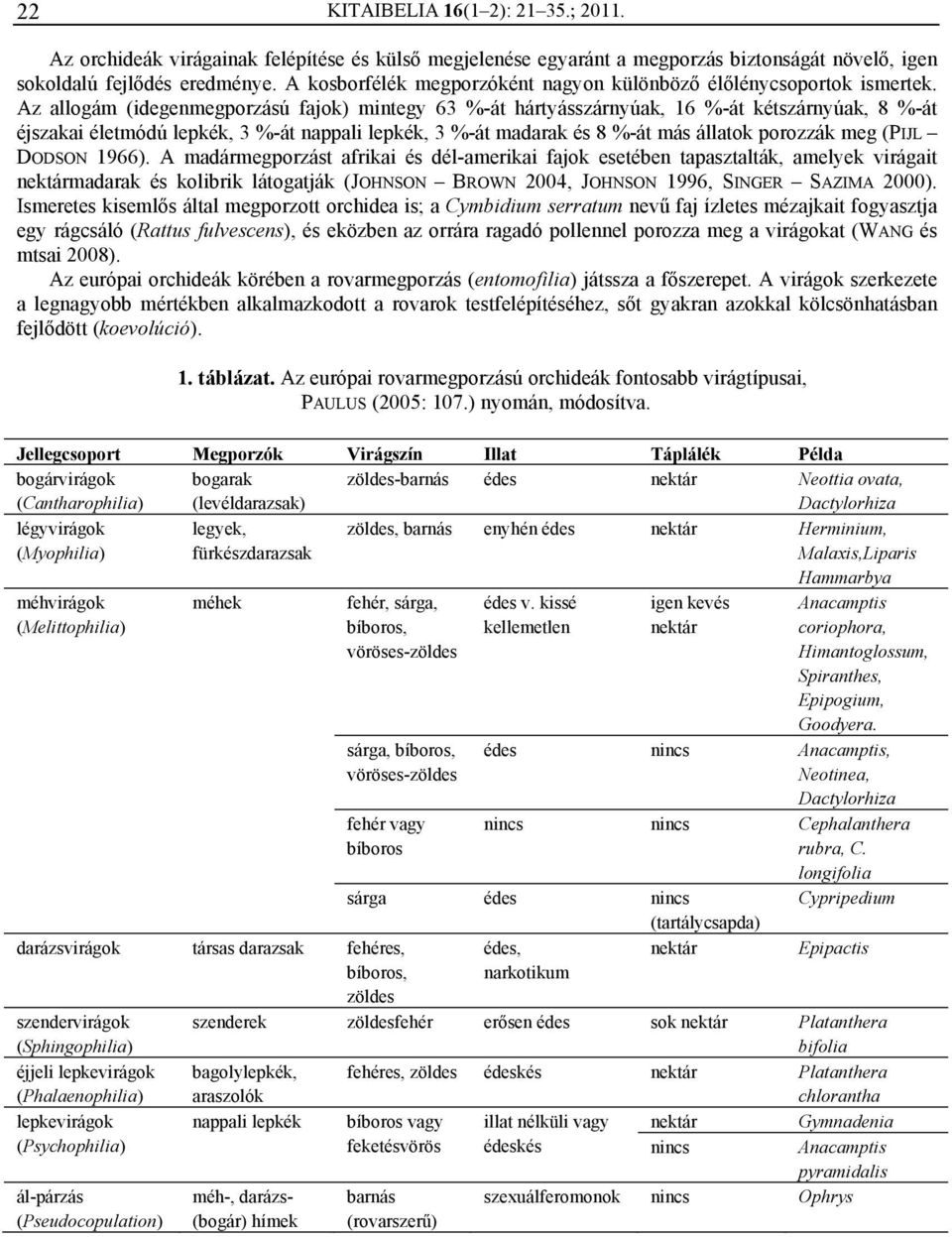 Az allogám (idegenmegporzású fajok) mintegy 63 %-át hártyásszárnyúak, 16 %-át kétszárnyúak, 8 %-át éjszakai életmódú lepkék, 3 %-át nappali lepkék, 3 %-át madarak és 8 %-át más állatok porozzák meg