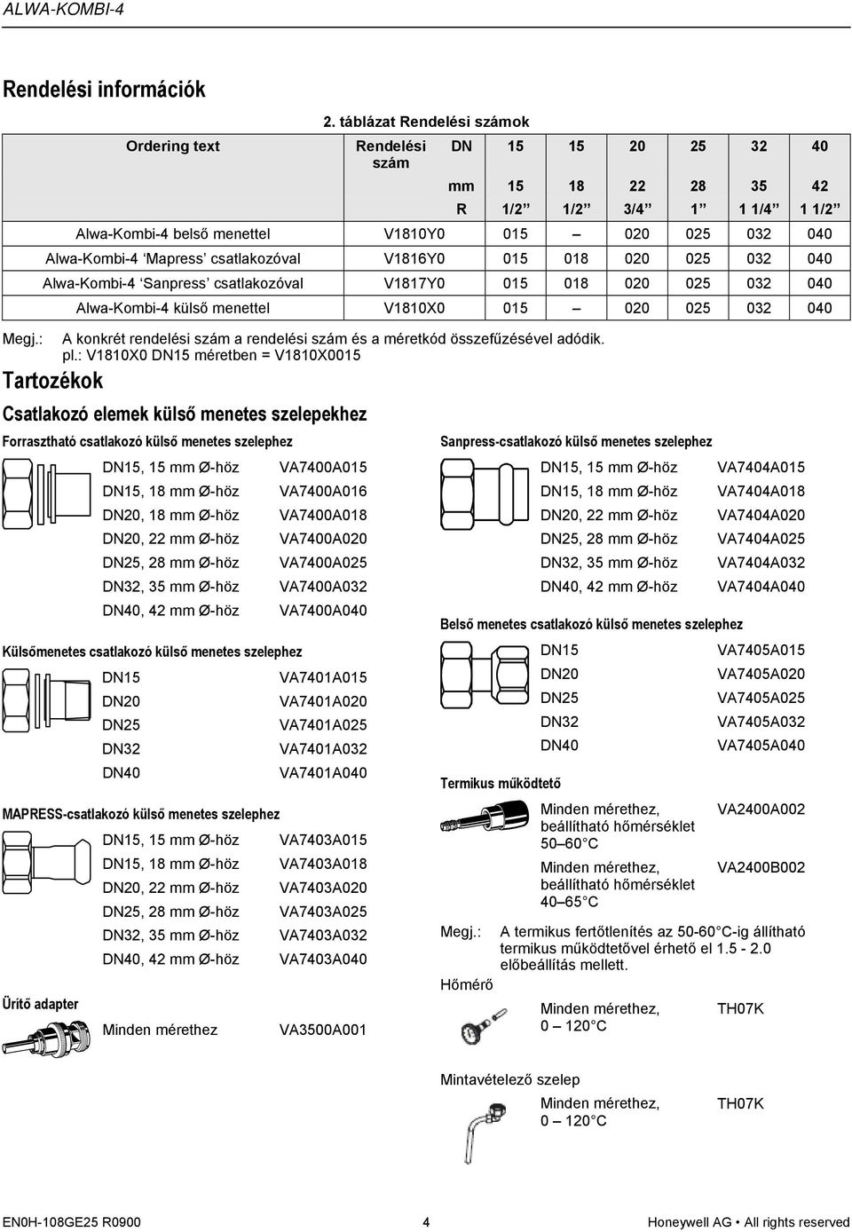 csatlakozóval V1816Y0 015 018 020 025 032 040 Alwa-Kombi-4 Sanpress csatlakozóval V1817Y0 015 018 020 025 032 040 Tartozékok Alwa-Kombi-4 külső menettel V1810X0 015 020 025 032 040 A konkrét