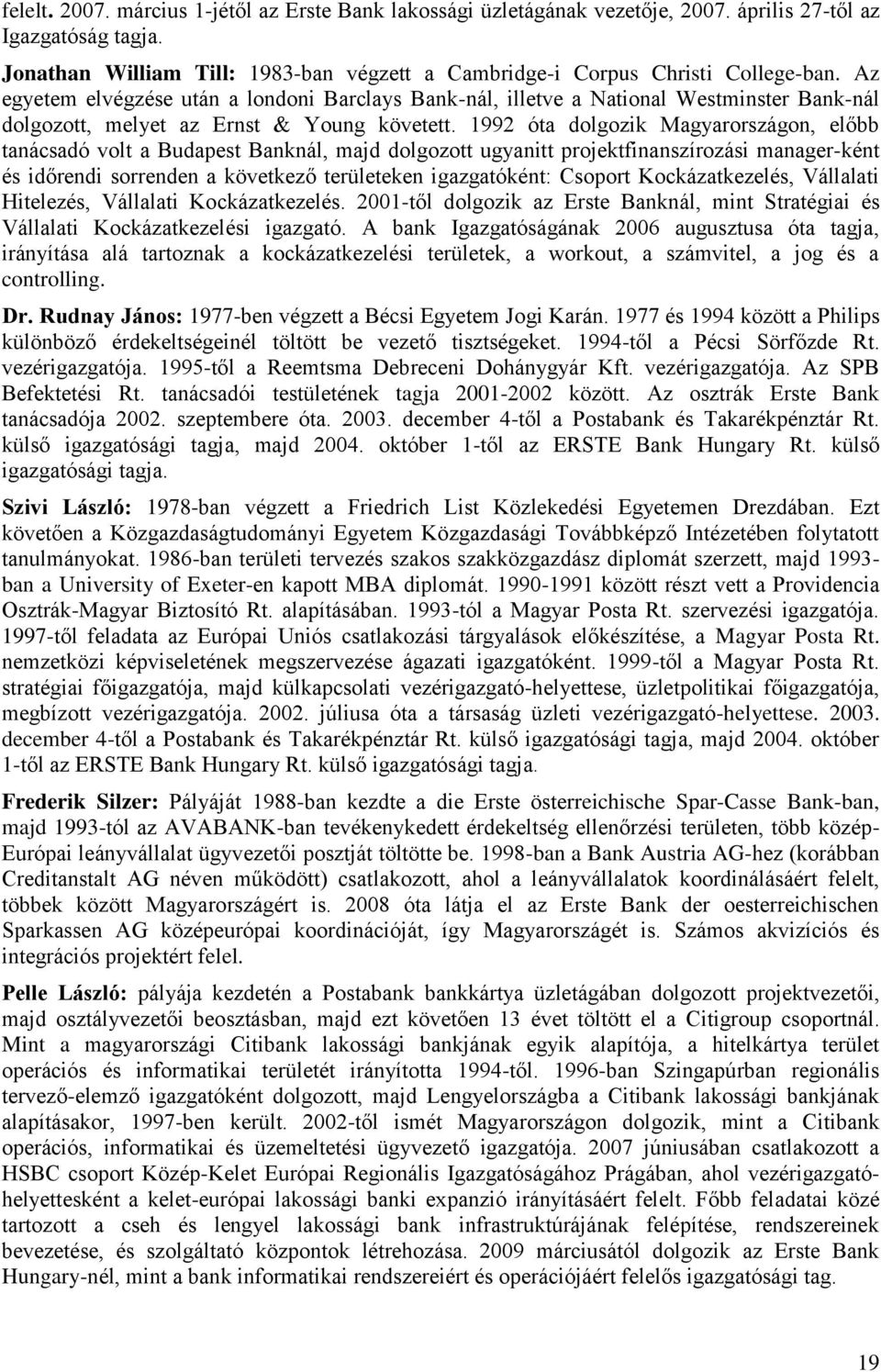 1992 óta dolgozik Magyarországon, előbb tanácsadó volt a Budapest Banknál, majd dolgozott ugyanitt projektfinanszírozási manager-ként és időrendi sorrenden a következő területeken igazgatóként: