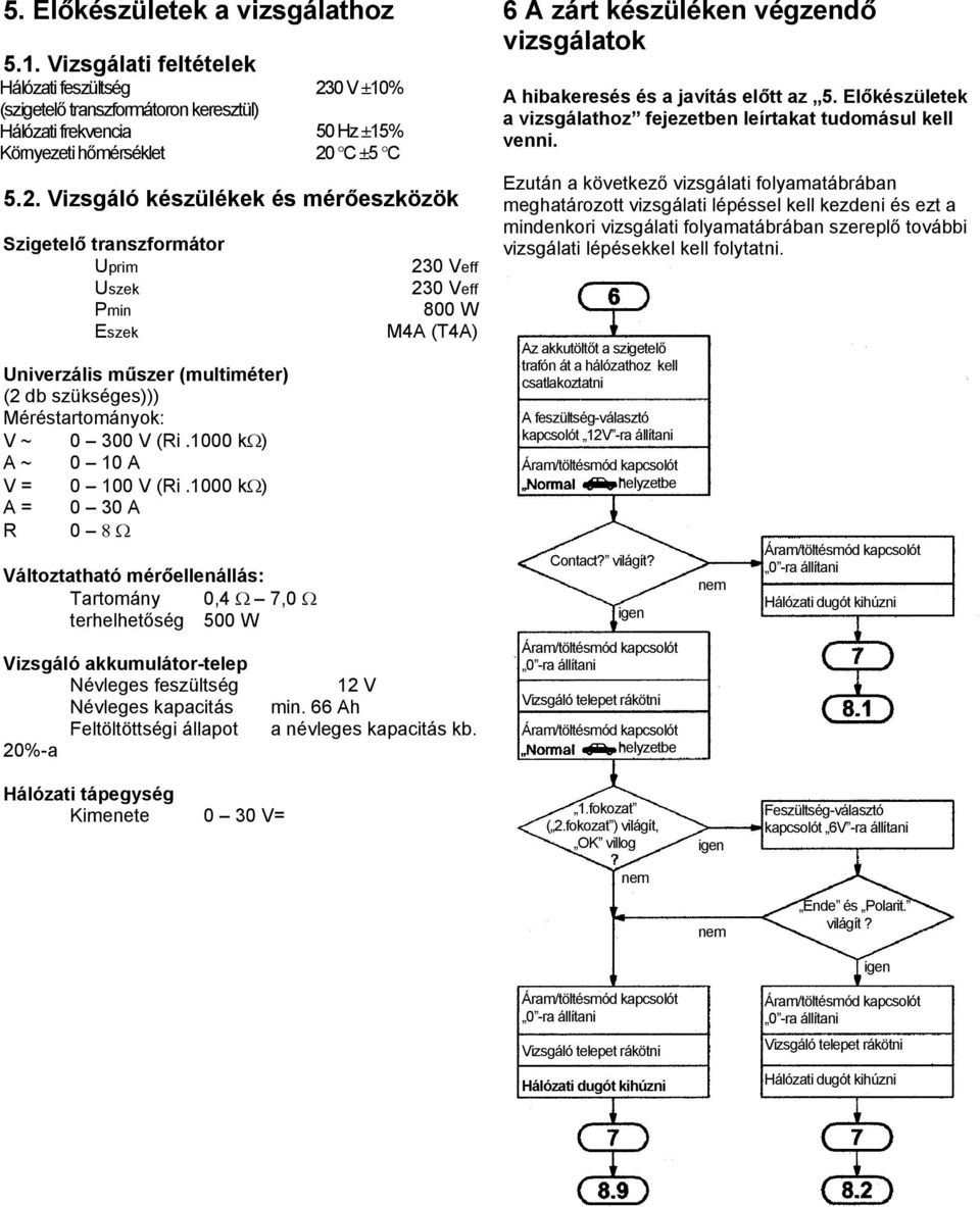 C ±5 C 5.2. Vizsgáló készülékek és mérőeszközök Szigetelő transzformátor Uprim Uszek Pmin Eszek Univerzális műszer (multiméter) (2 db szükséges))) Méréstartományok: V ~ 0 300 V (Ri.