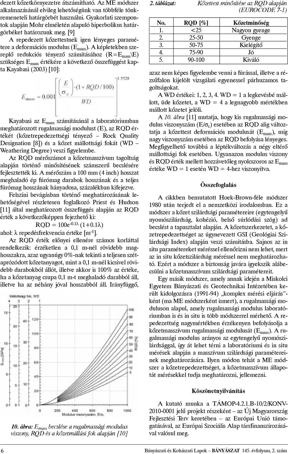 A képletekben szereplõ redukciós tényezõ számításához (R=E mass \E) szükséges E mass értékére a következõ összefüggést kapta Kayabasi (2003) [10]: Kayabasi az E mass számításánál a laboratóriumban