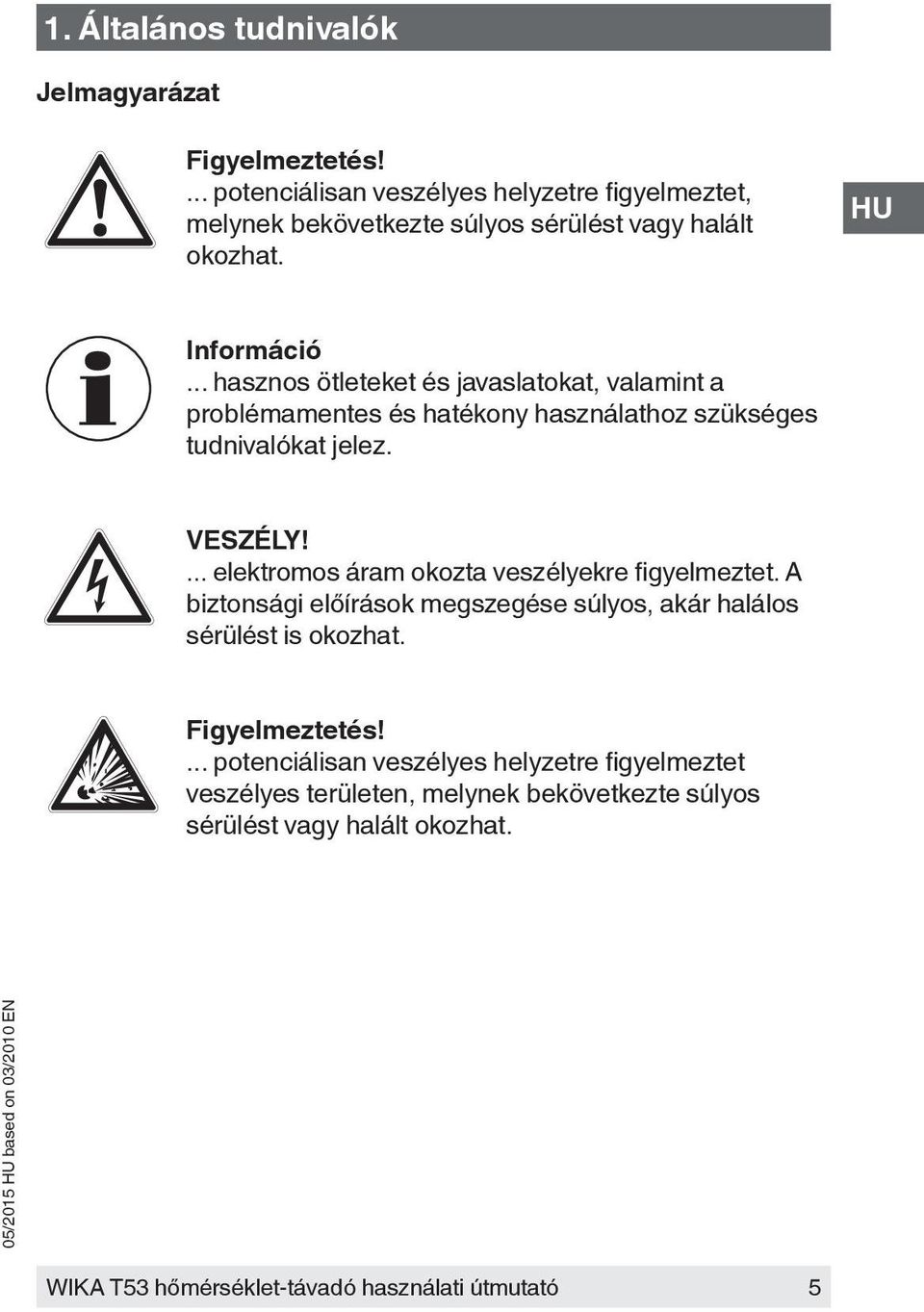 .. hasznos ötleteket és javaslatokat, valamint a problémamentes és hatékony használathoz szükséges tudnivalókat jelez. VESZÉLY!