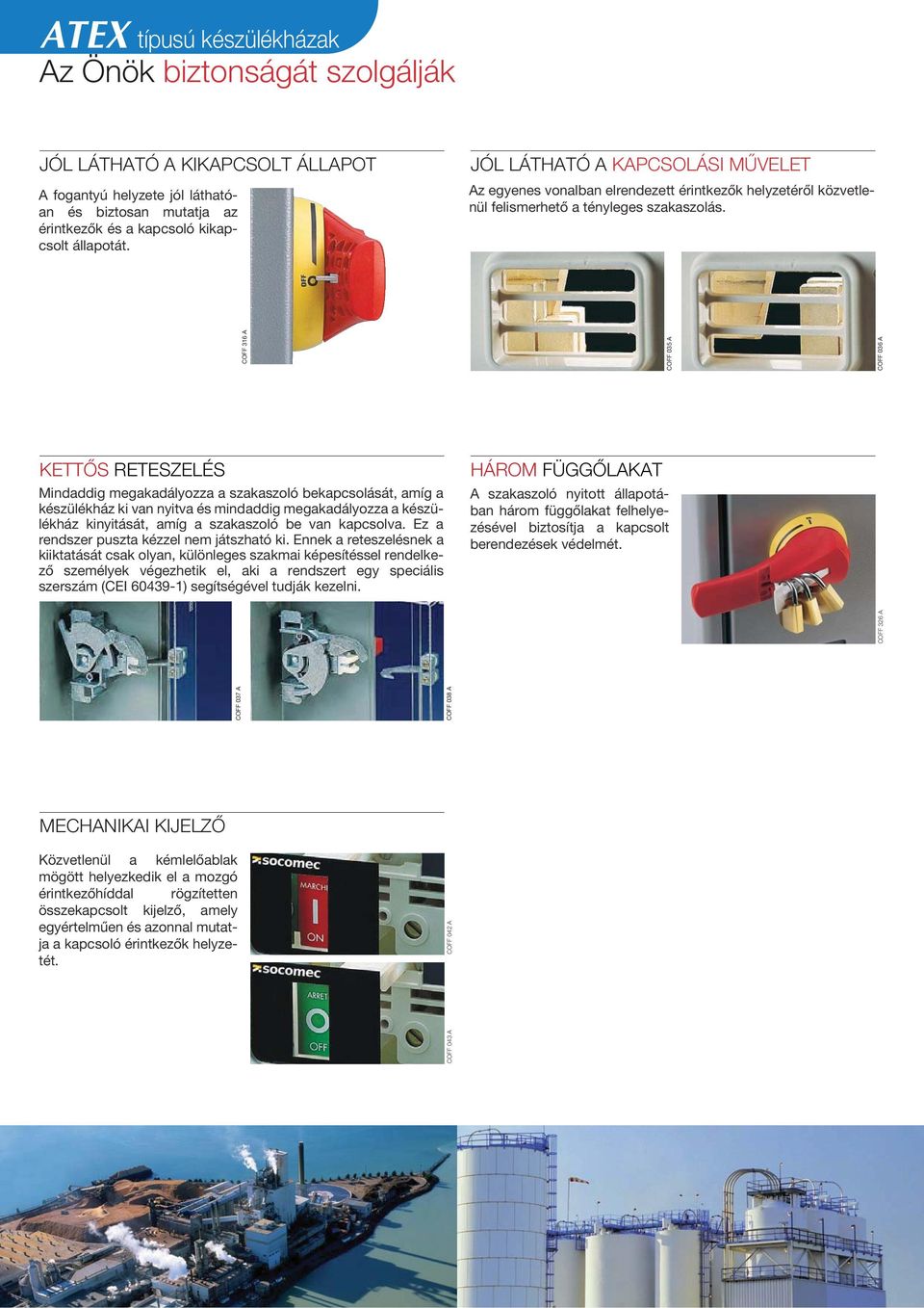 COFF 316 A KETTŐS RETESZELÉS HÁROM FÜGGŐLAKAT COFF 037 A COFF 038 A COFF 326 A COFF 035 A COFF 036 A Mindaddig megakadályozza a szakaszoló bekapcsolását, amíg a készülékház ki van nyitva és mindaddig