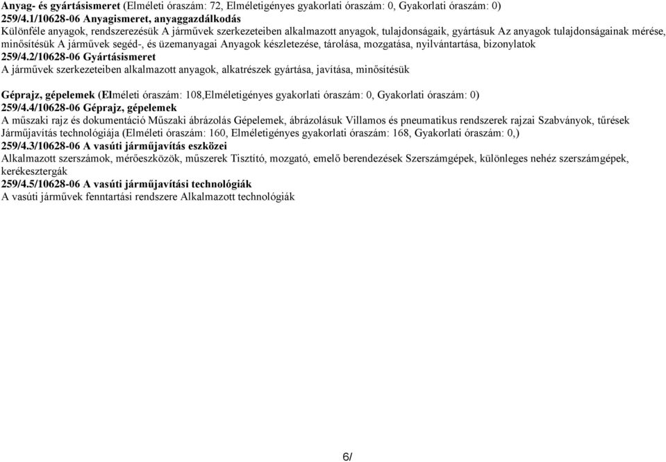 járművek segéd-, és üzemanyagai Anyagok készletezése, tárolása, mozgatása, nyilvántartása, bizonylatok 259/4.