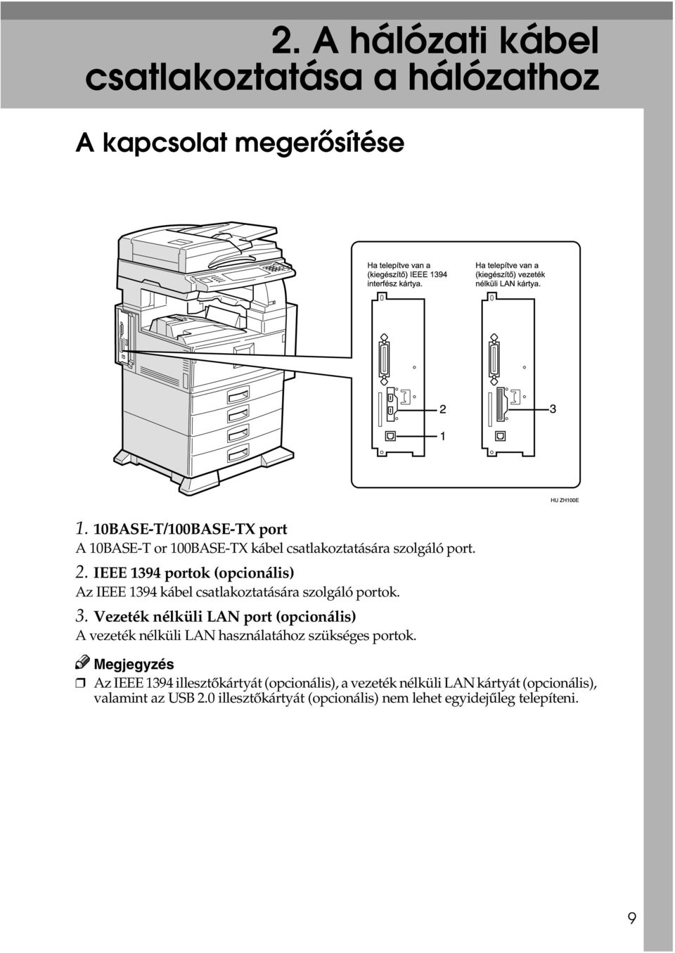 IEEE 1394 portok (opcionális) Az IEEE 1394 kábel csatlakoztatására szolgáló portok. 3.