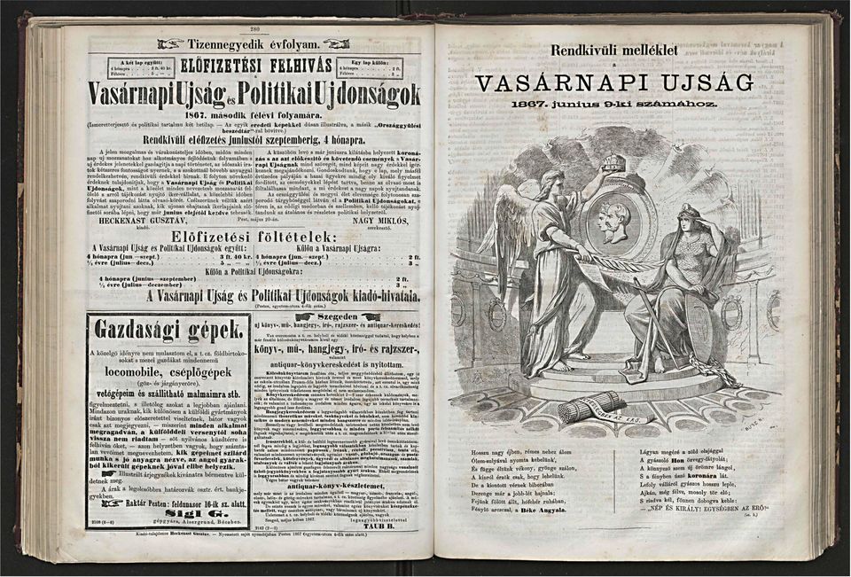 Rendkivüli elöfizetés júniustól szeptemberig, 4 hónpr M A jelen mozglms és várkozásteljes időben, midőn minden A küszöbön levő s már juniusr kilátásb helyezett koronánp uj mozzntokt hoz lkotmányos