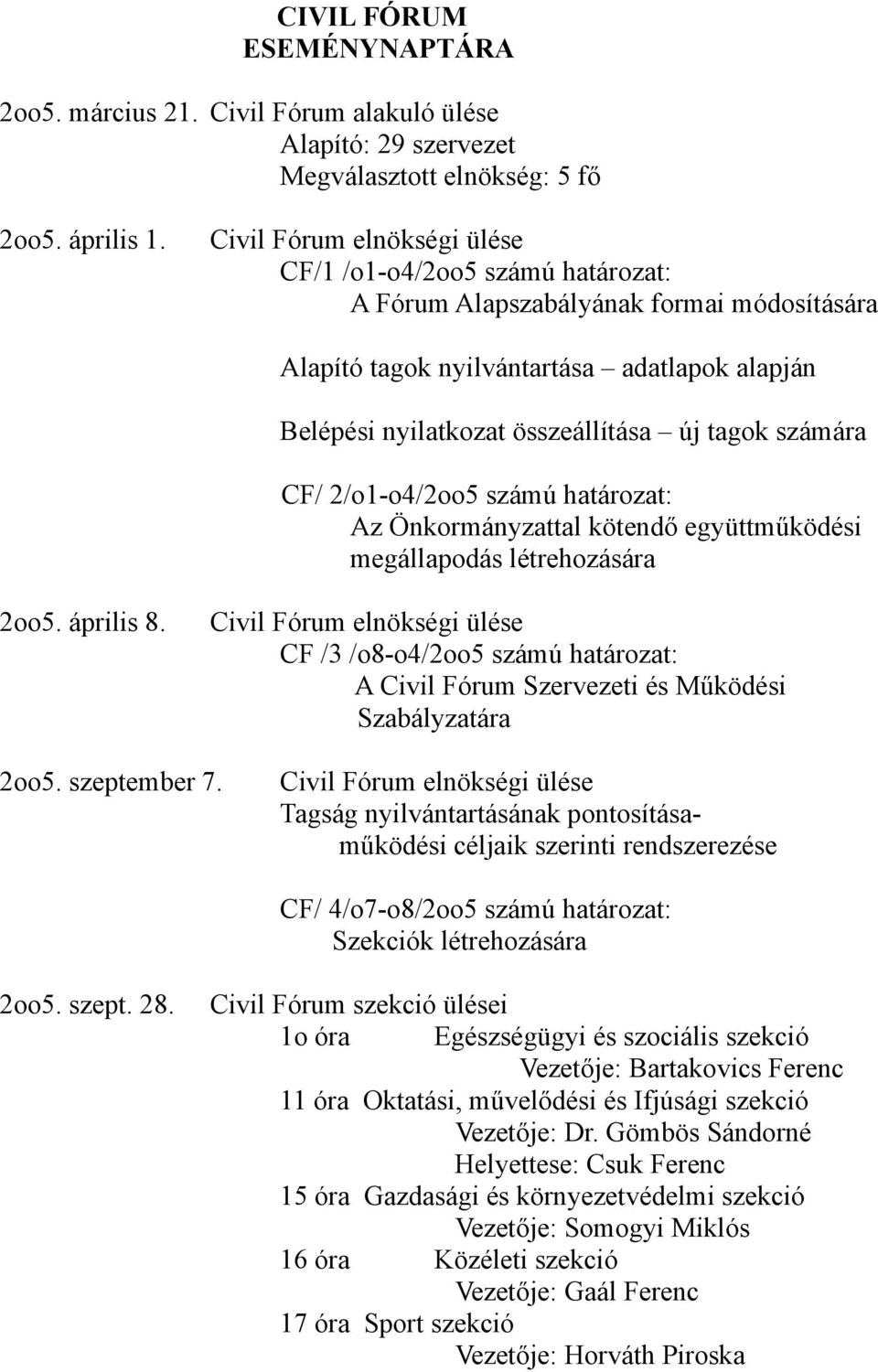 számára CF/ 2/o1-o4/2oo5 számú határozat: Az Önkormányzattal kötendő együttműködési megállapodás létrehozására 2oo5. április 8.