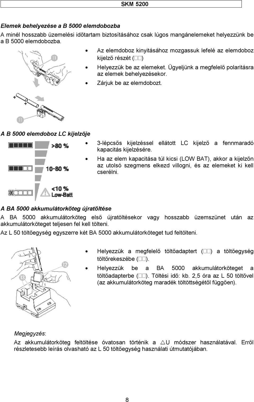 A B 5000 elemdoboz LC kijelzője 3-lépcsős kijelzéssel ellátott LC kijelző a fennmaradó kapacitás kijelzésére.