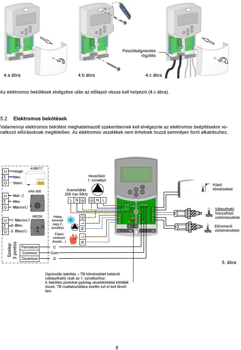 Az elektromos vezetékek nem érhetnek hozzá semmilyen forró alkatrészhez.