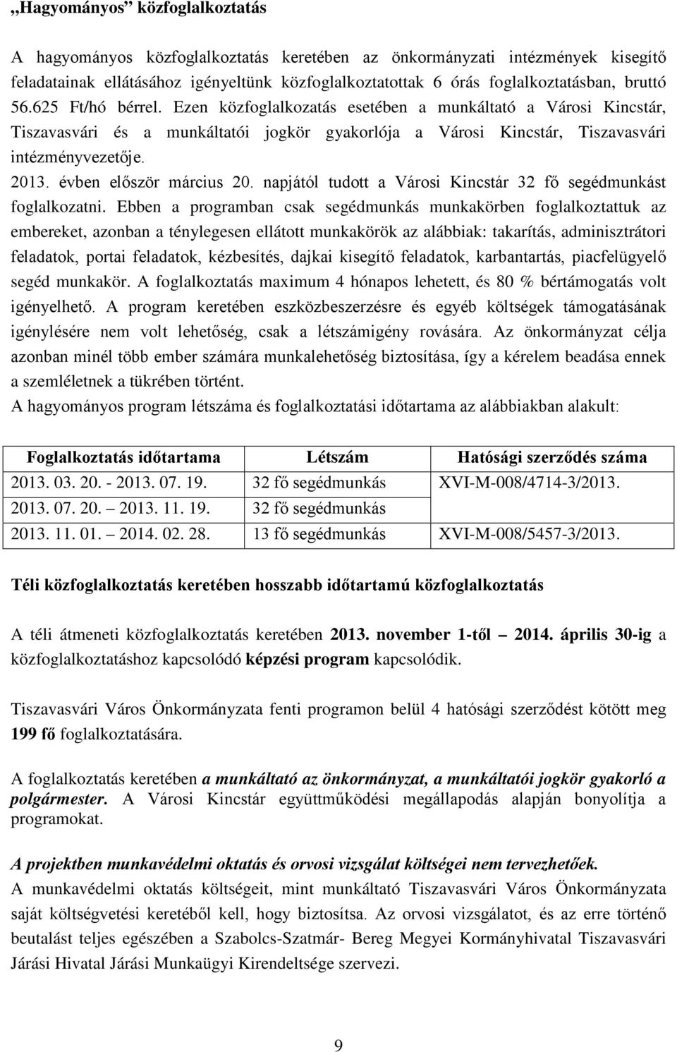 évben először március 20. napjától tudott a Városi Kincstár 32 fő segédmunkást foglalkozatni.