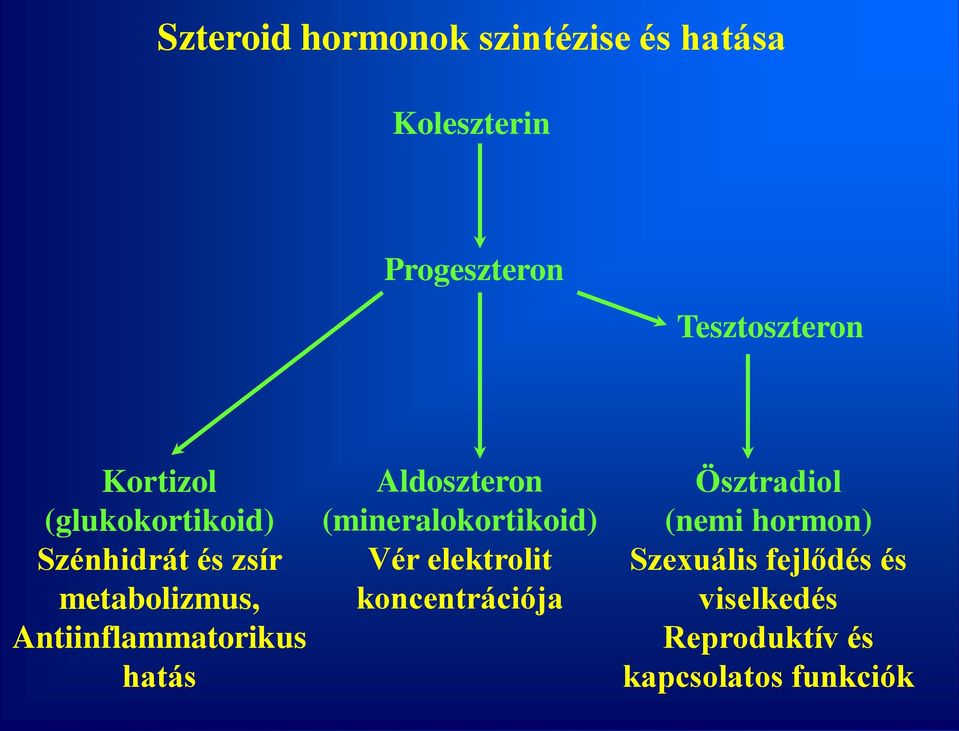 hatás Aldoszteron (mineralokortikoid) Vér elektrolit koncentrációja Ösztradiol