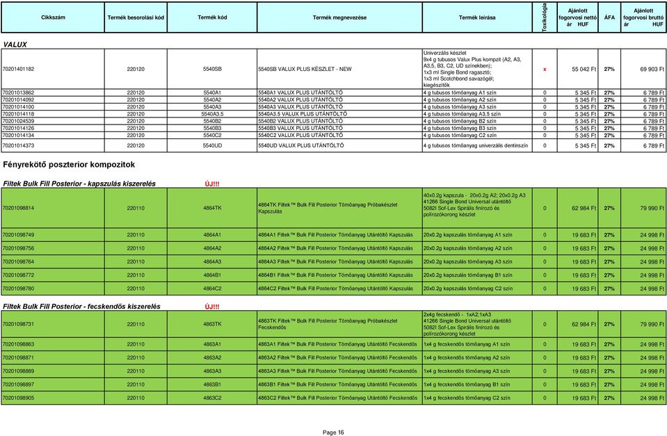 PLUS UTÁNTÖLTŐ 4 g tubusos tömőanyag A2 szín 0 5 345 Ft 27% 6 789 Ft 70201014100 220120 5540A3 5540A3 VALUX PLUS UTÁNTÖLTŐ 4 g tubusos tömőanyag A3 szín 0 5 345 Ft 27% 6 789 Ft 70201014118 220120