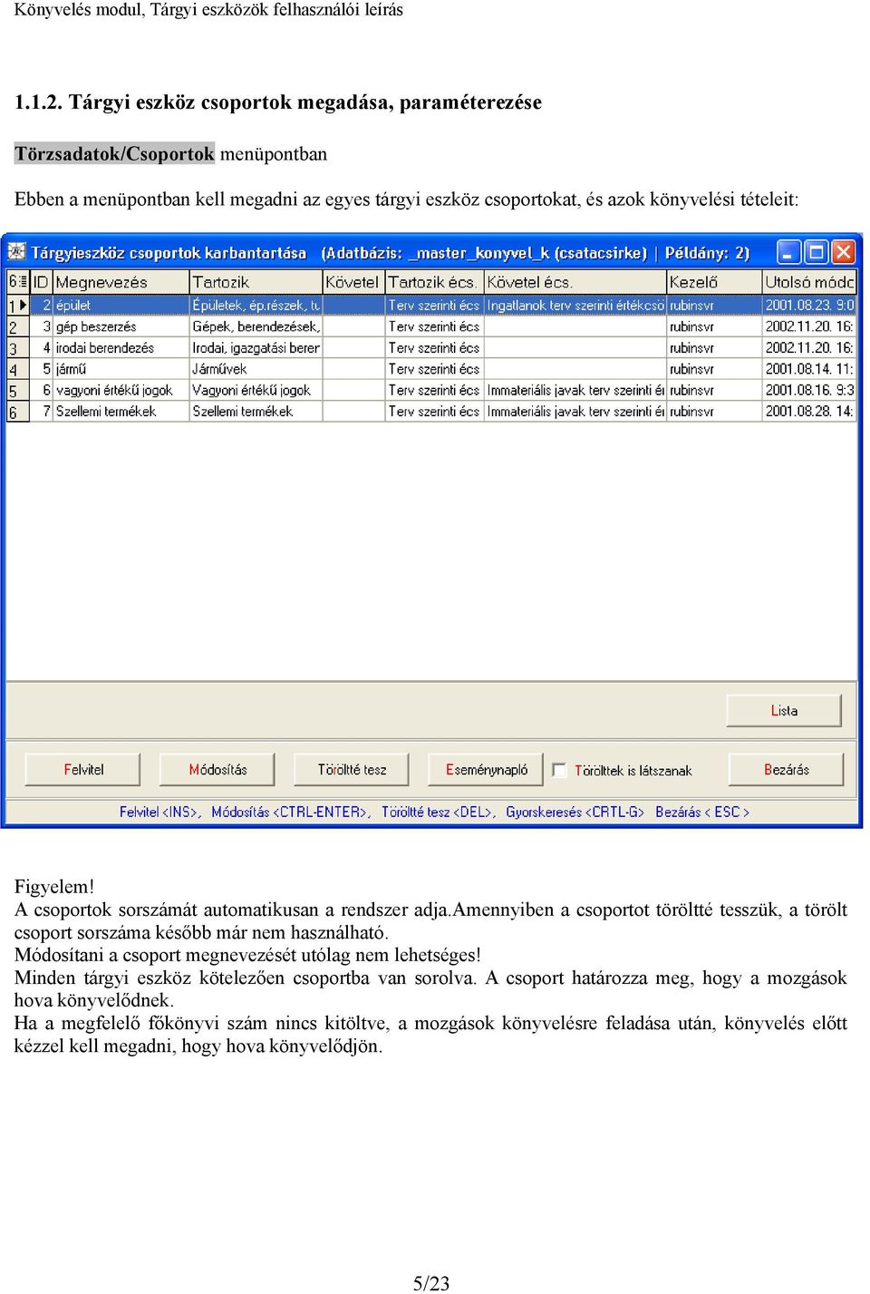 könyvelési tételeit: Figyelem! A csoportok sorszámát automatikusan a rendszer adja.