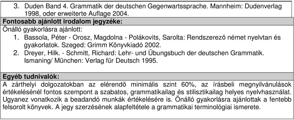 - Schmitt, Richard: Lehr- und Übungsbuch der deutschen Grammatik. Ismaning/ München: Verlag für Deutsch 1995.