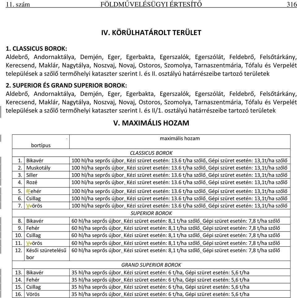 Tófalu és Verpelét települések a szőlő termőhelyi kataszter szerint I. és II. osztályú határrészeibe tartozó területek 2.