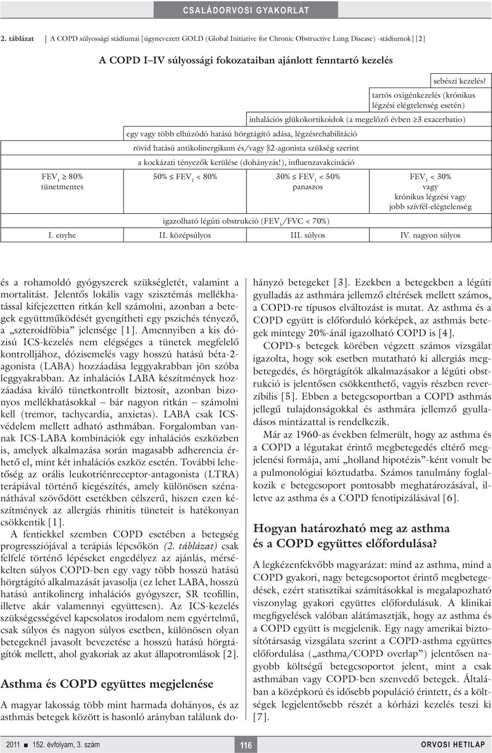 tartós oxigénkezelés (krónikus légzési elégtelenség esetén) inhalációs glükokortikoidok (a megelőző évben 3 exacerbatio) egy vagy több elhúzódó hatású hörgtágító adása, légzésrehabilitáció rövid