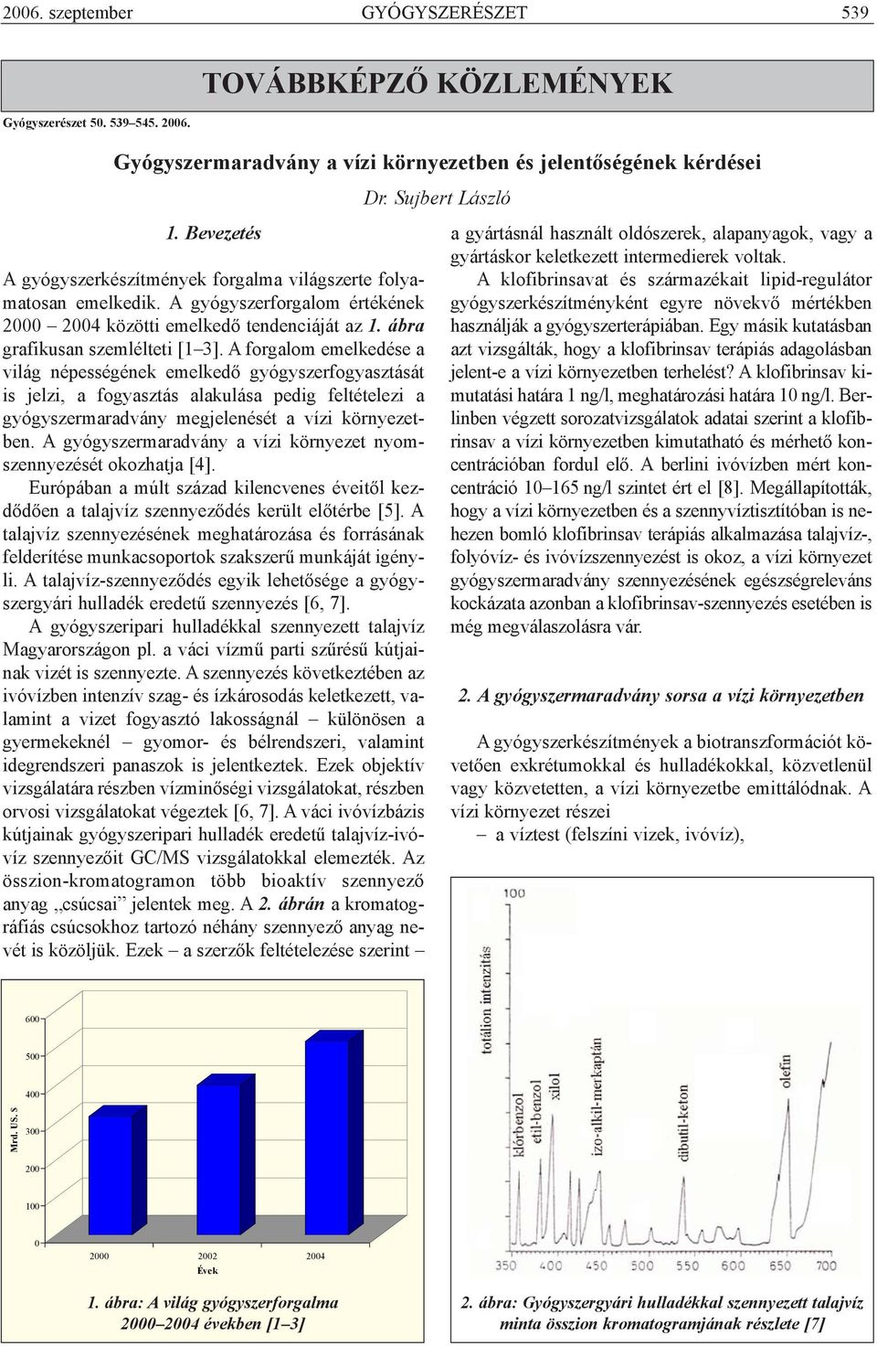 A forgalom emelkedése a világ népességének emelkedõ gyógyszerfogyasztását is jelzi, a fogyasztás alakulása pedig feltételezi a gyógyszermaradvány megjelenését a vízi környezetben.