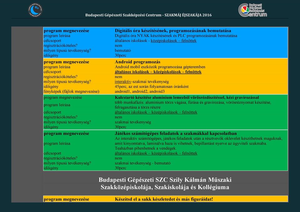 alumínium lemezből vörösrézdíszítéssel, kézi gravírozással több munkafázis: alumínium törzs vágása, fúrása és gravírozása, vörösréznyomat készítése, felragasztása a törzs részre szakmai tevékenység