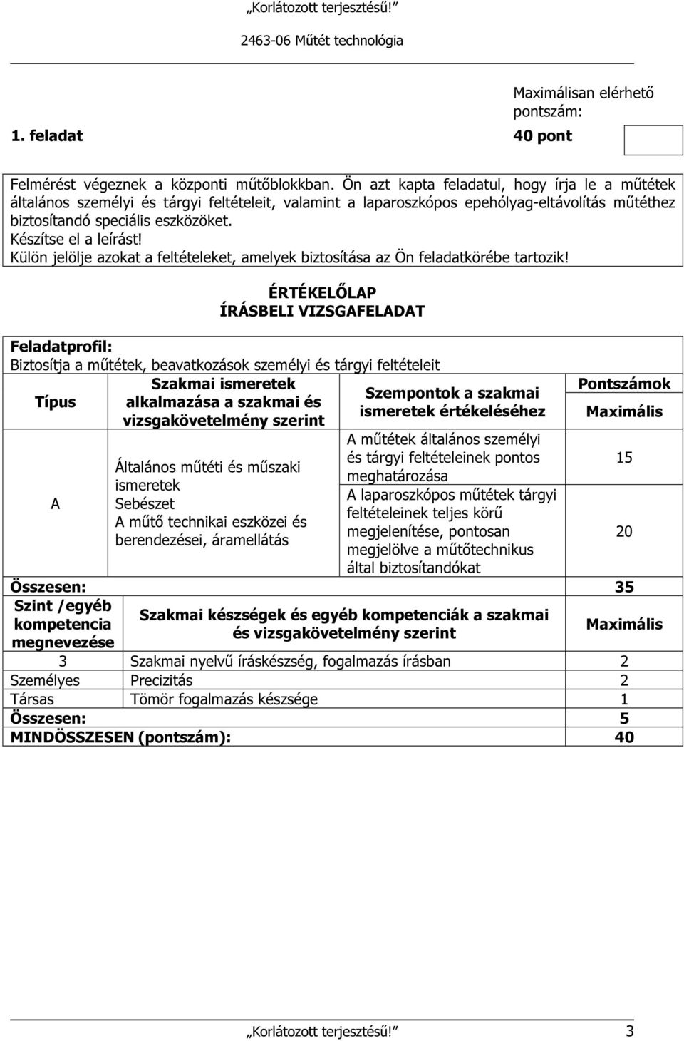 Készítse el a leírást! Külön jelölje azokat a feltételeket, amelyek biztosítása az Ön feladatkörébe tartozik!