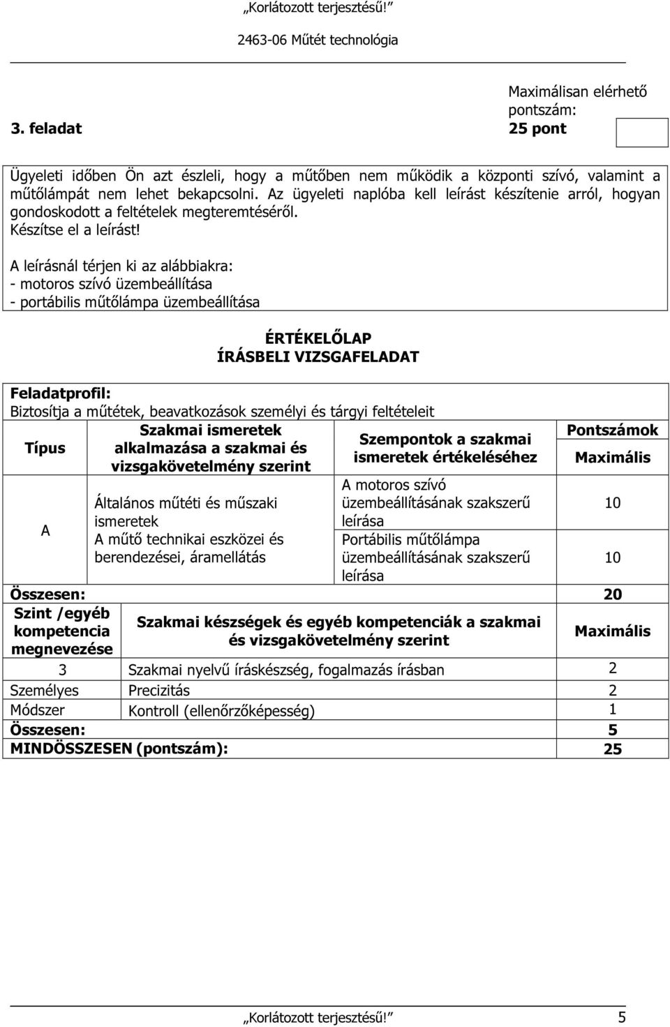 leírásnál térjen ki az alábbiakra: - motoros szívó üzembeállítása - portábilis műtőlámpa üzembeállítása Biztosítja a műtétek, beavatkozások személyi és tárgyi feltételeit műtő technikai eszközei