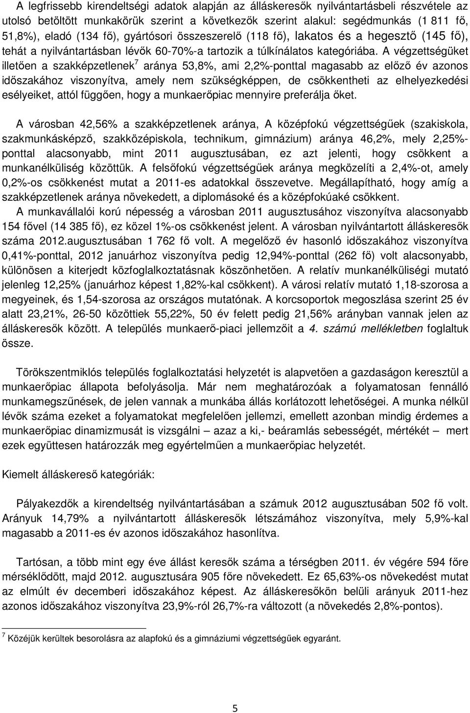 A végzettségüket illetően a szakképzetlenek 7 aránya 53,8%, ami 2,2%-ponttal magasabb az előző év azonos időszakához viszonyítva, amely nem szükségképpen, de csökkentheti az elhelyezkedési