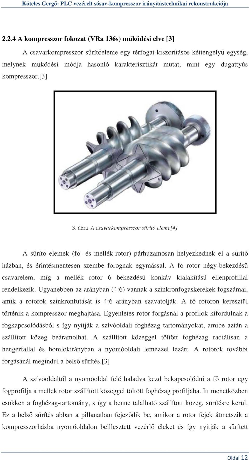 A fő rotor négy-bekezdésű csavarelem, míg a mellék rotor 6 bekezdésű konkáv kialakítású ellenprofillal rendelkezik.