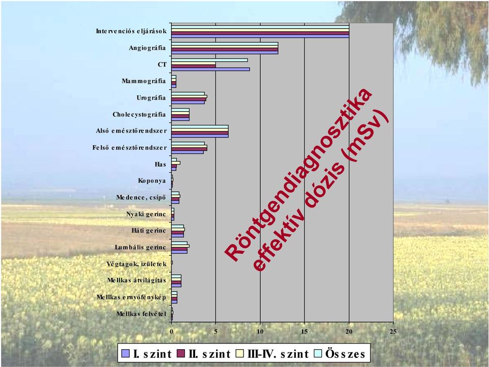 Lumbális ge rinc Végtagok, izületek Me llkas átvilágítás Röntgendiagnosztika effektív dózis