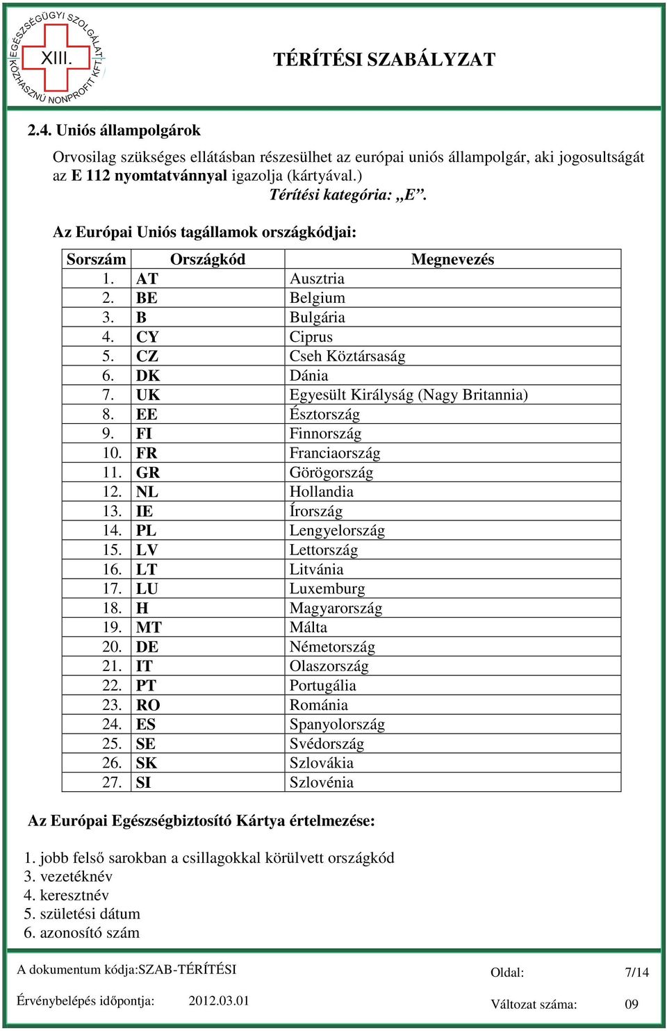 UK Egyesült Királyság (Nagy Britannia) 8. EE Észtország 9. FI Finnország 10. FR Franciaország 11. GR Görögország 12. NL Hollandia 13. IE Írország 14. PL Lengyelország 15. LV Lettország 16.