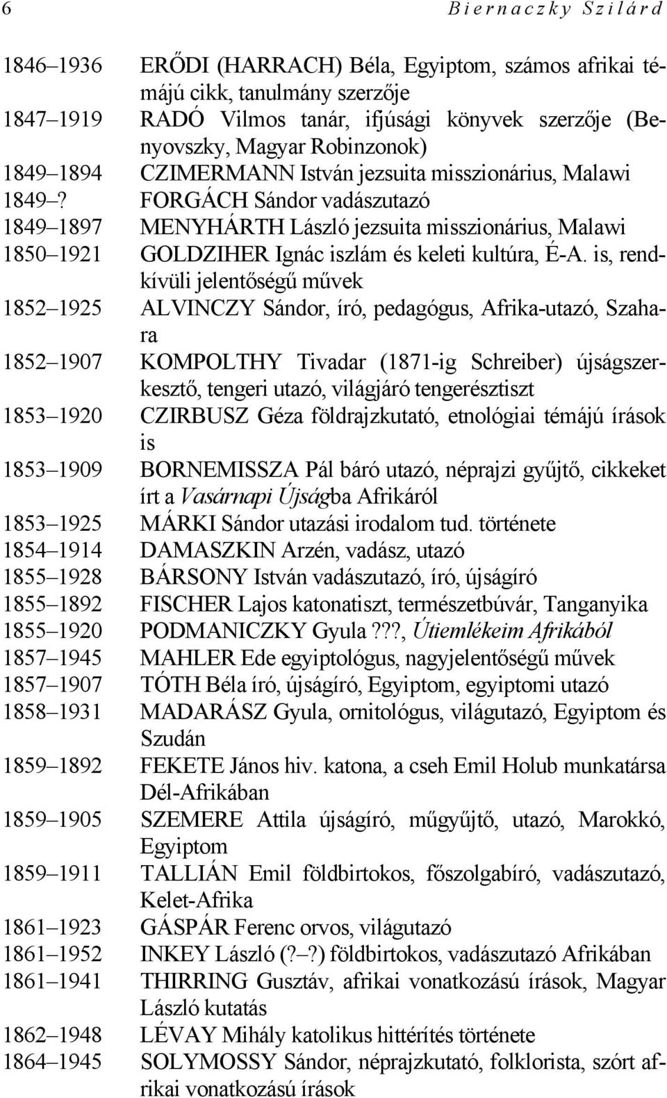 FORGÁCH Sándor vadászutazó 1849 1897 MENYHÁRTH László jezsuita misszionárius, Malawi 1850 1921 GOLDZIHER Ignác iszlám és keleti kultúra, É-A.