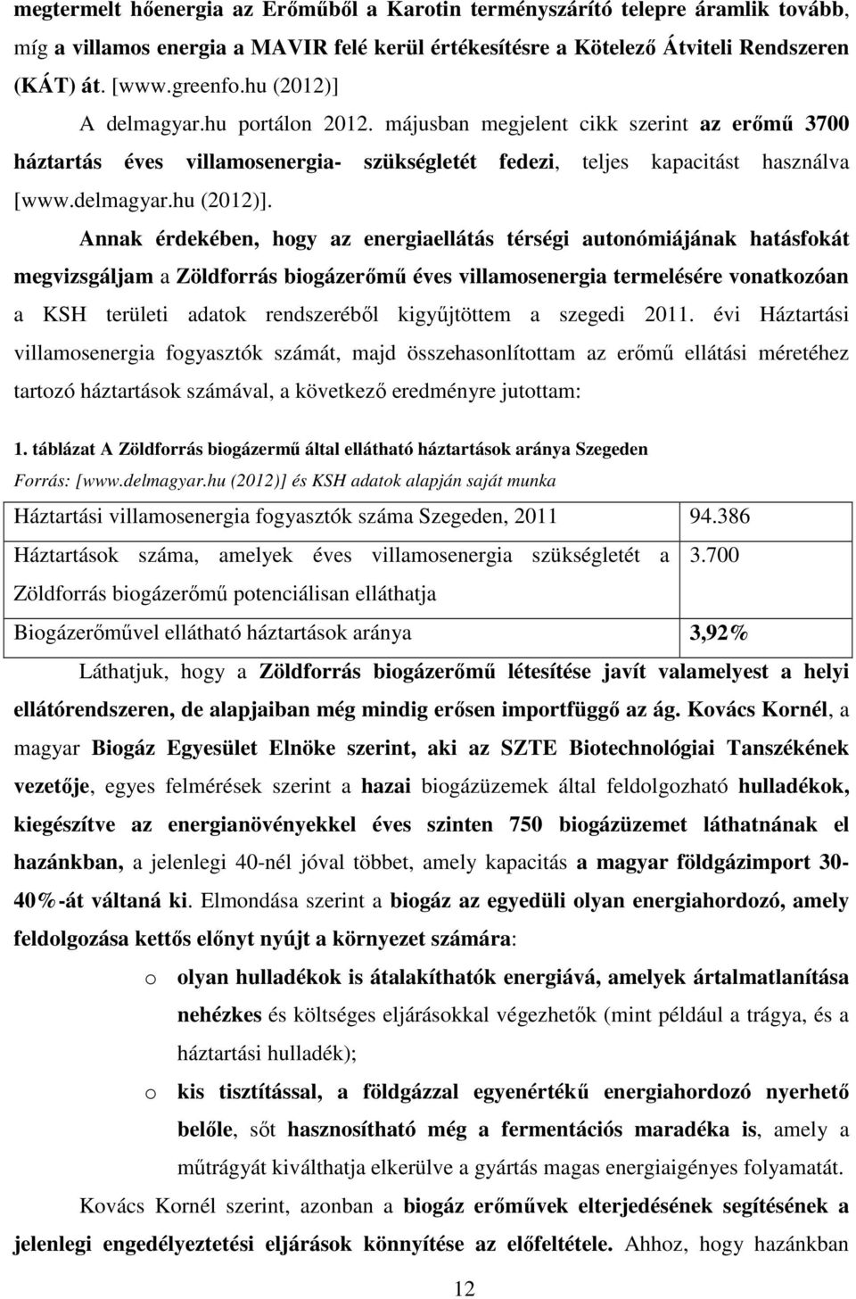 A delmagyar.hu portálon 2012. májusban megjelent cikk szerint az erőmű 3700 háztartás éves villamosenergia- szükségletét fedezi, teljes kapacitást használva [www.delmagyar.hu (2012)].