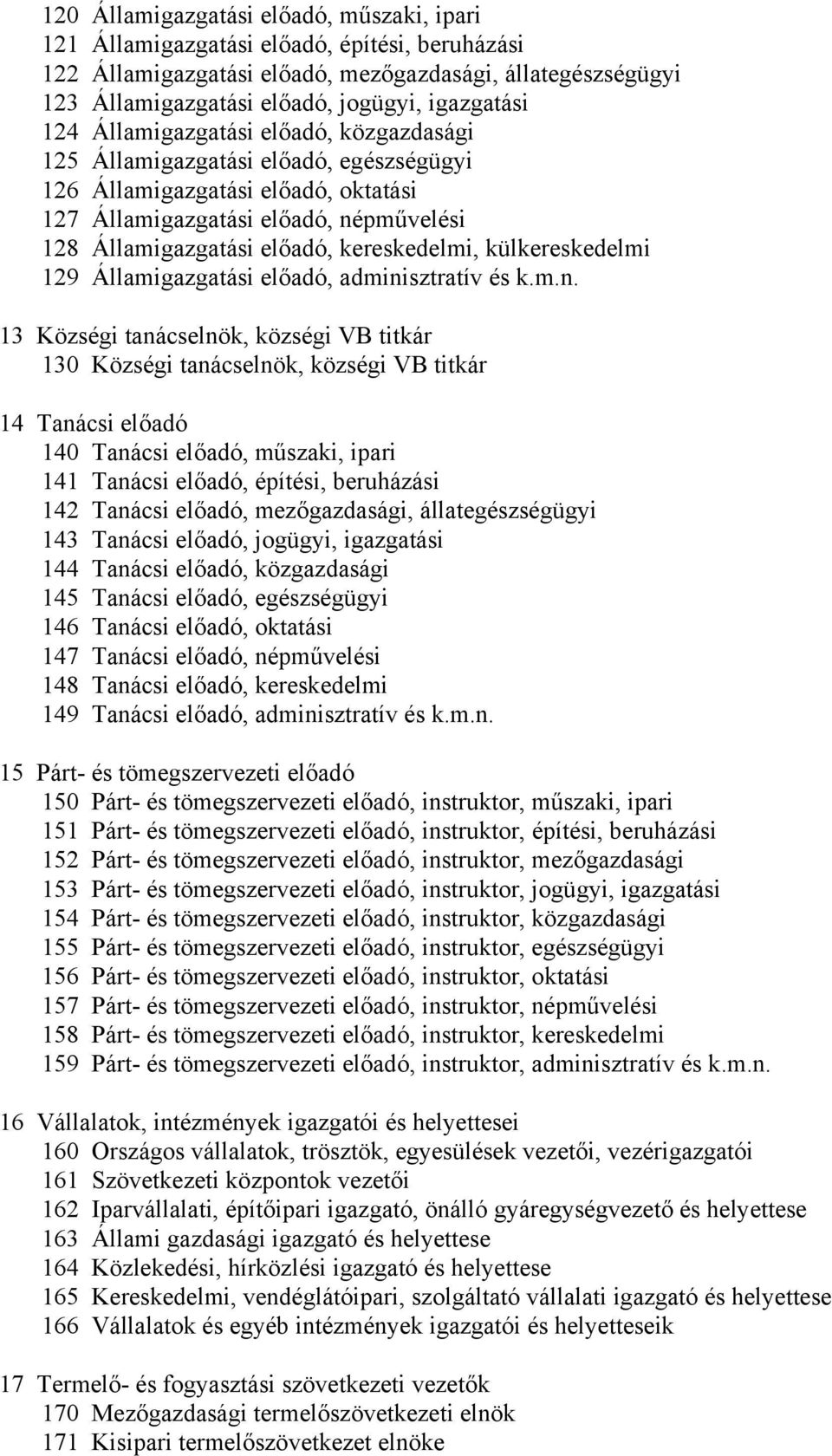 kereskedelmi, külkereskedelmi 129 Államigazgatási előadó, admini