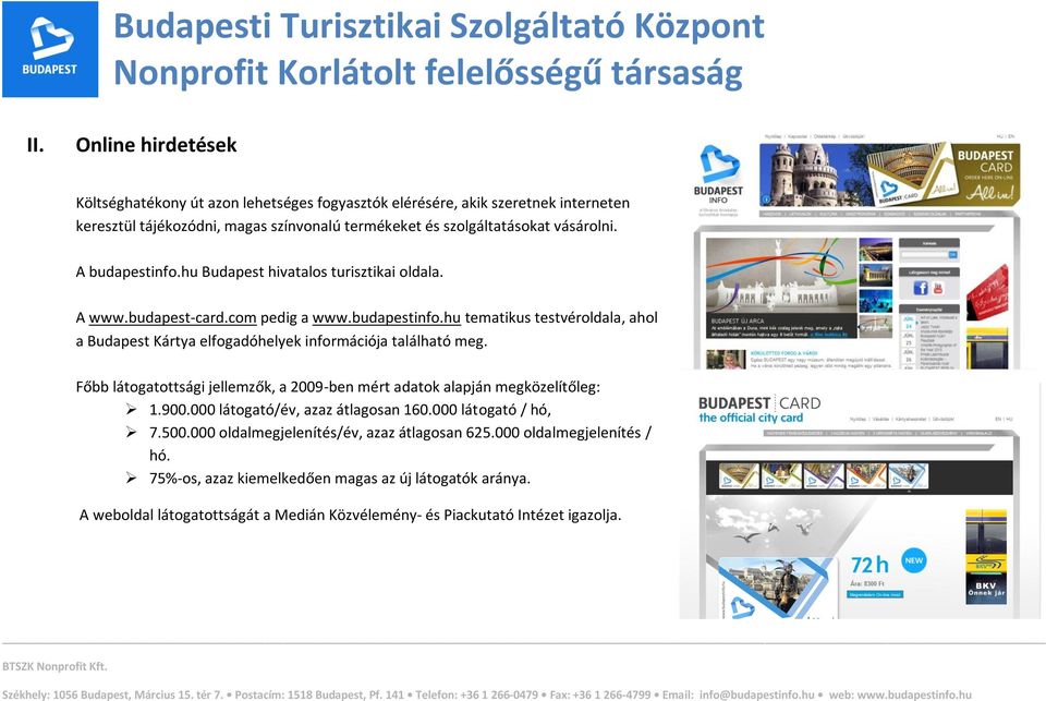 Főbb látogatottsági jellemzők, a 2009-ben mért adatok alapján megközelítőleg: 1.900.000 látogató/év, azaz átlagosan 160.000 látogató / hó, 7.500.