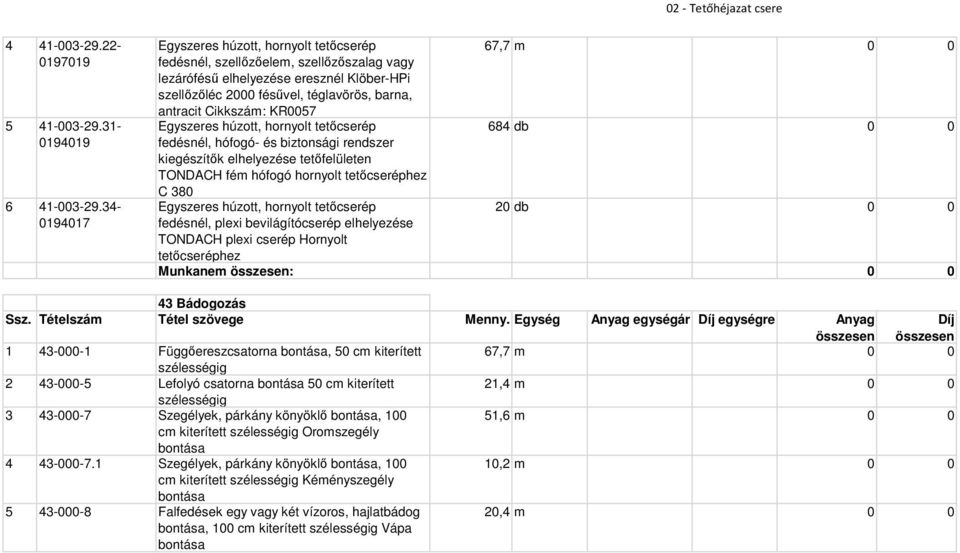 KR0057 67,7 m 0 0 Egyszeres húzott, hornyolt tetőcserép 684 db 0 0 fedésnél, hófogó- és biztonsági rendszer kiegészítők elhelyezése tetőfelületen TONDACH fém hófogó hornyolt tetőcseréphez C 380