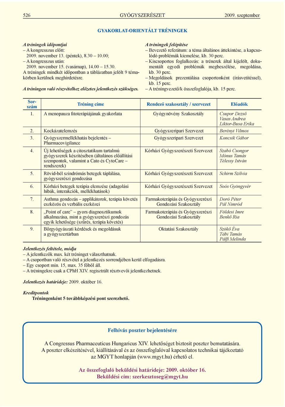 A tréningek felépítése Bevezető referátum: a téma általános áttekintése, a kapcsolódó problémák kiemelése, kb. 30 perc.