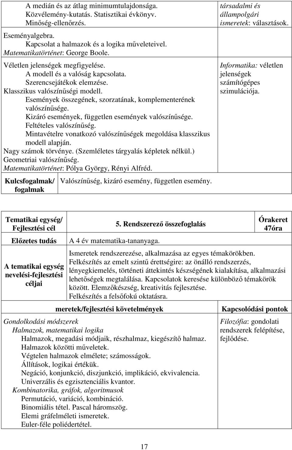 Események összegének, szorzatának, komplementerének valószínűsége. Kizáró események, független események valószínűsége. Feltételes valószínűség.